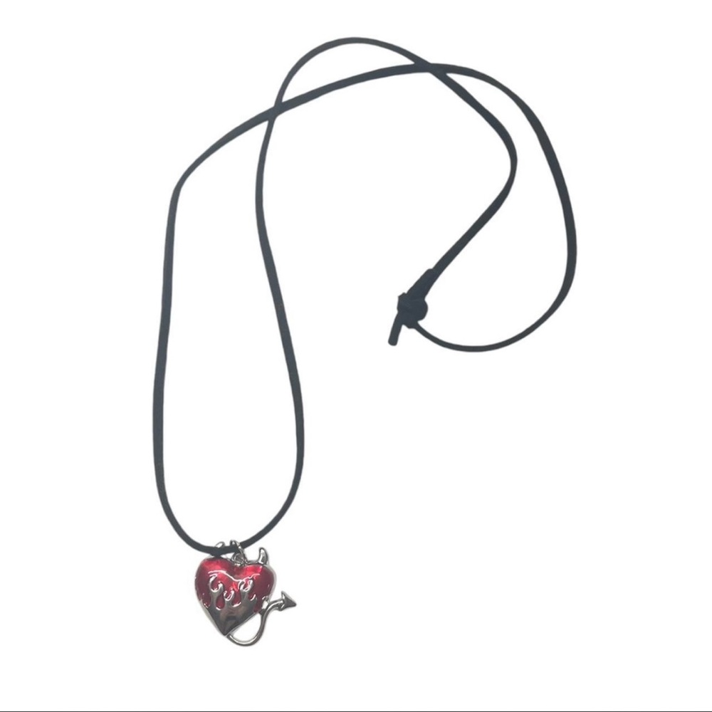 Silver Devil Heart Necklace Y2K Emo